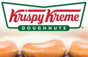 Krispy Kreme logo and glazed doughnuts