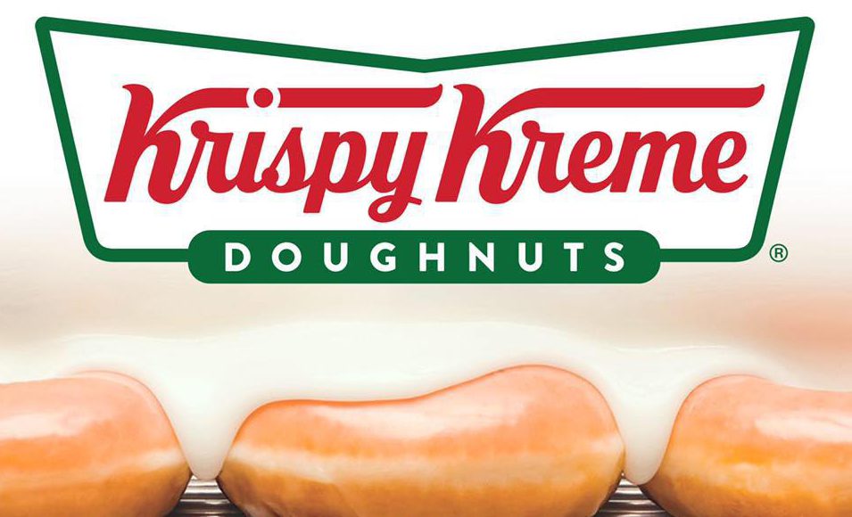 Krispy Kreme logo and glazed doughnuts