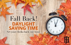 Daylight Savings: fall back with a clock and leaves